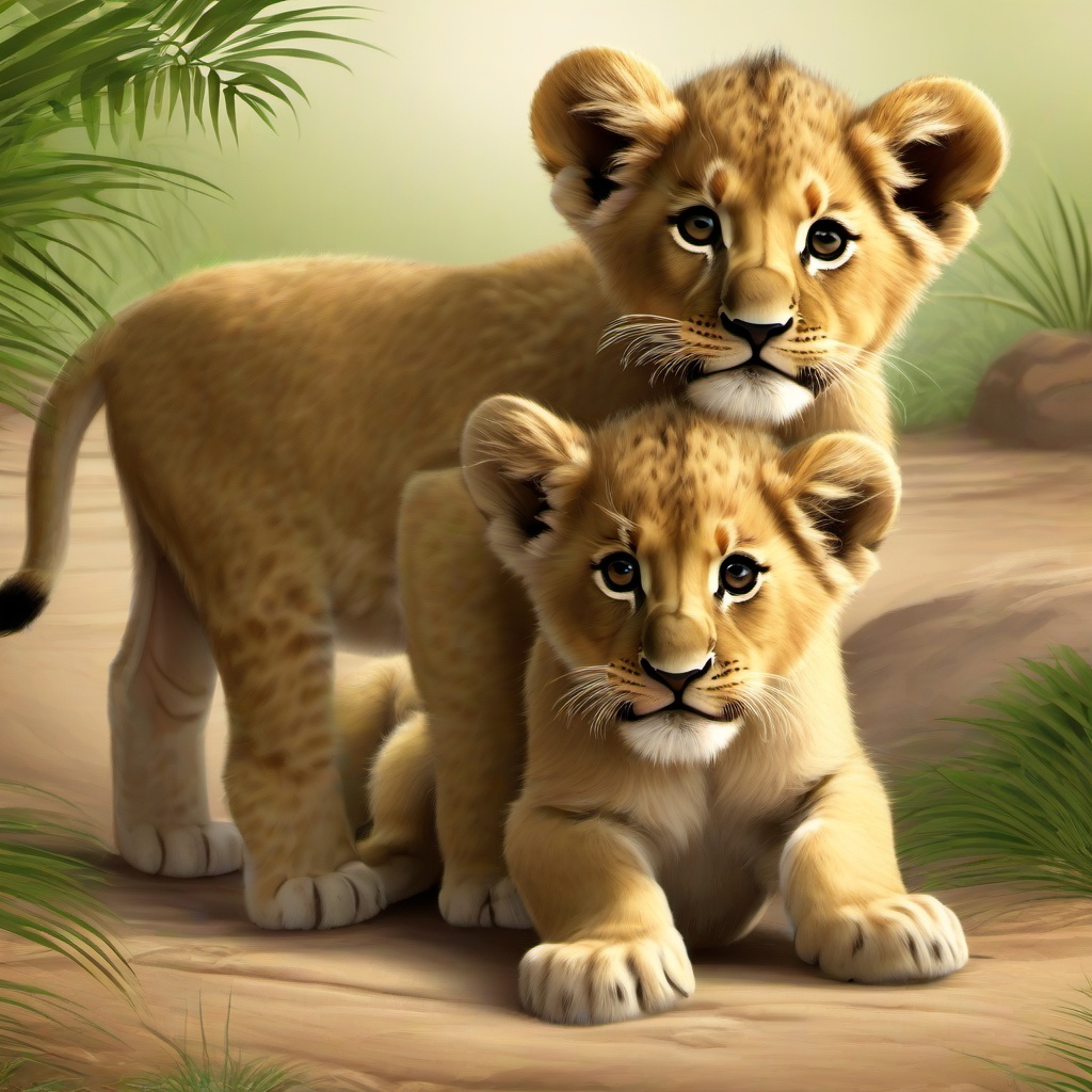 Lion clipart - lion cubs playing with each other  