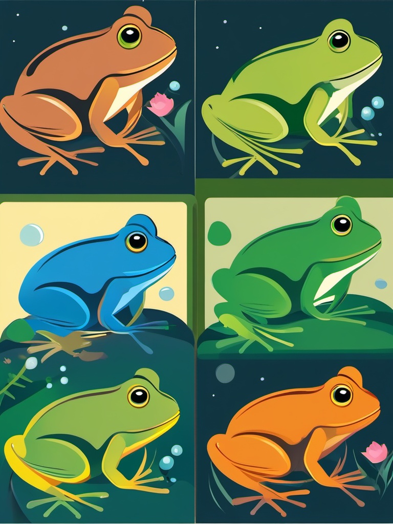 Frogs and Tadpoles clipart - Frogs and tadpoles in a pond, ,vector color clipart,minimal