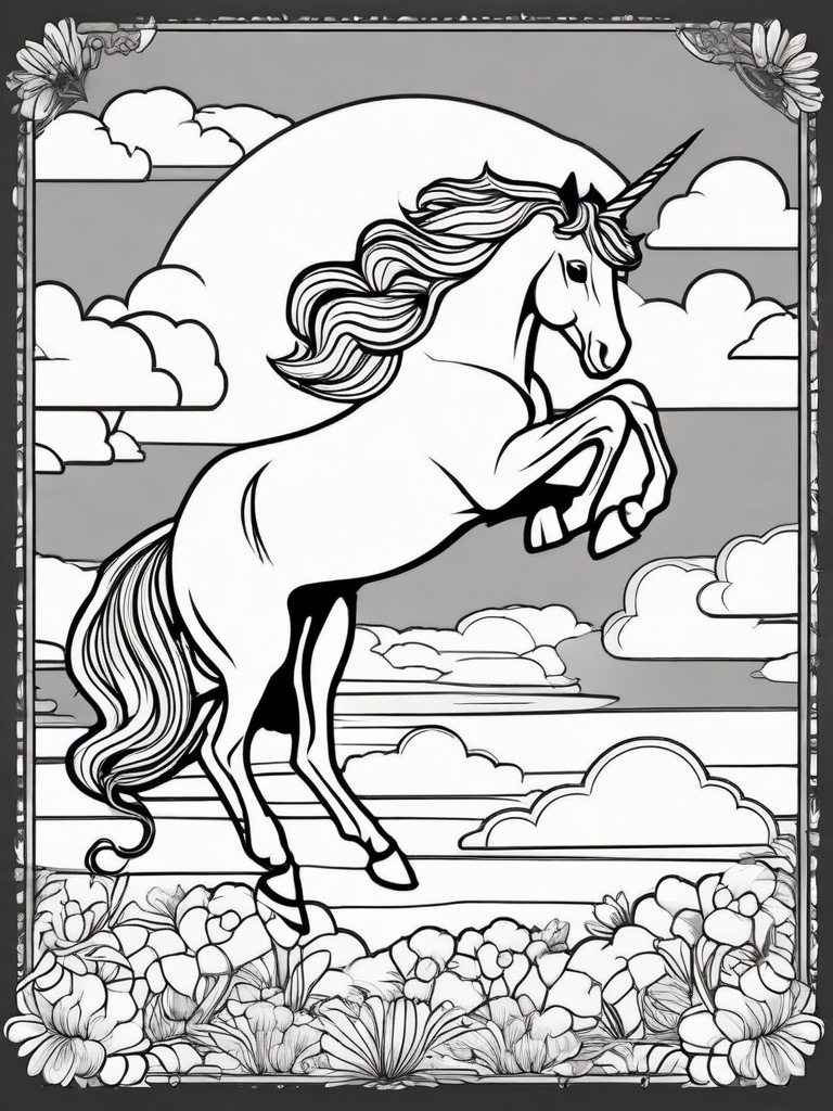 Unicorn Coloring Pages - Unicorn jumping over clouds  simple coloring pages