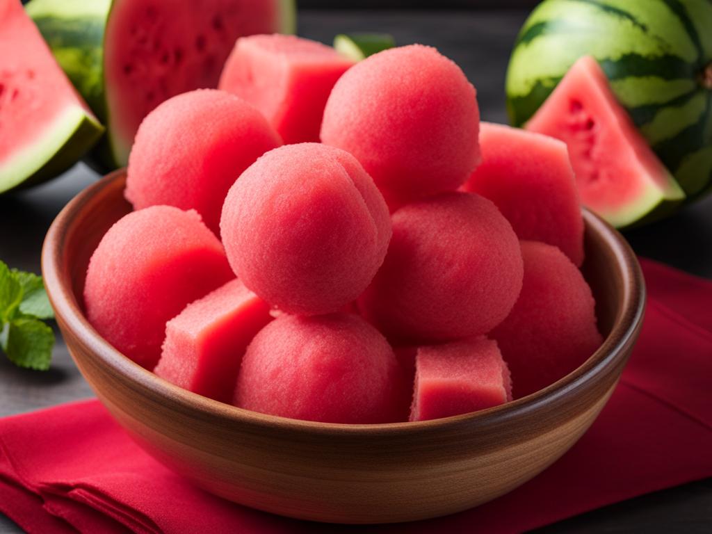 scoop of refreshing watermelon sorbet, with a burst of juicy watermelon flavor. 