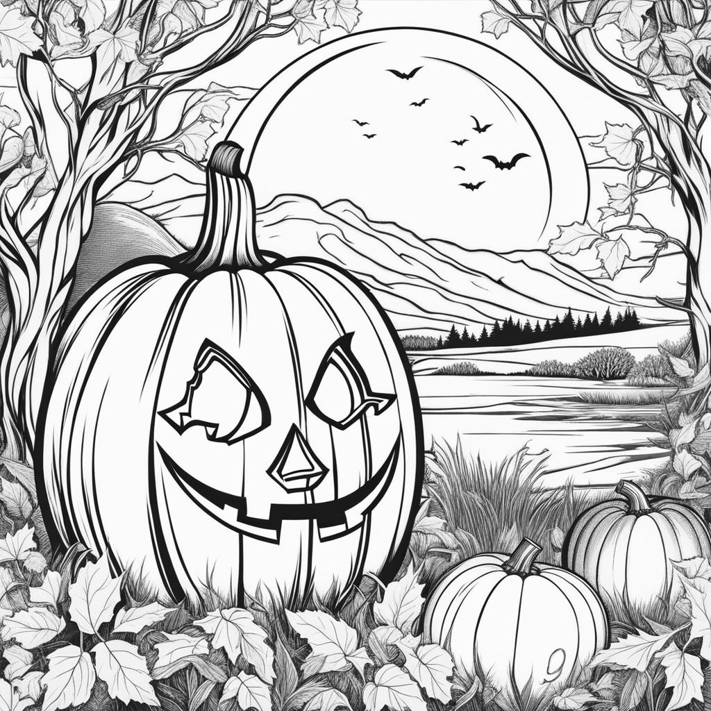 pumpkin coloring pages - a carved pumpkin grins mischievously in the moonlight. 