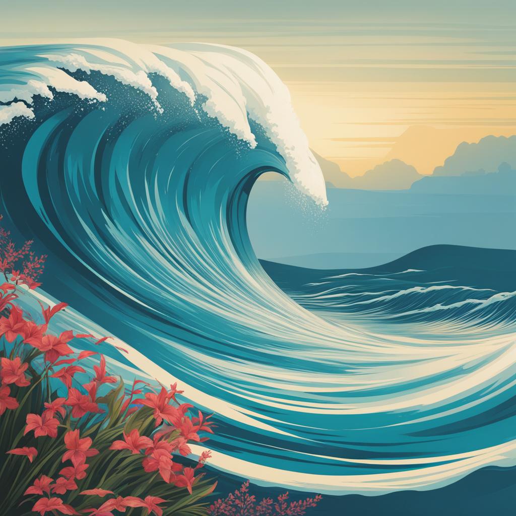 wave clipart - an ocean wave in mid-curl, capturing the thrill of surfers on a tropical island 