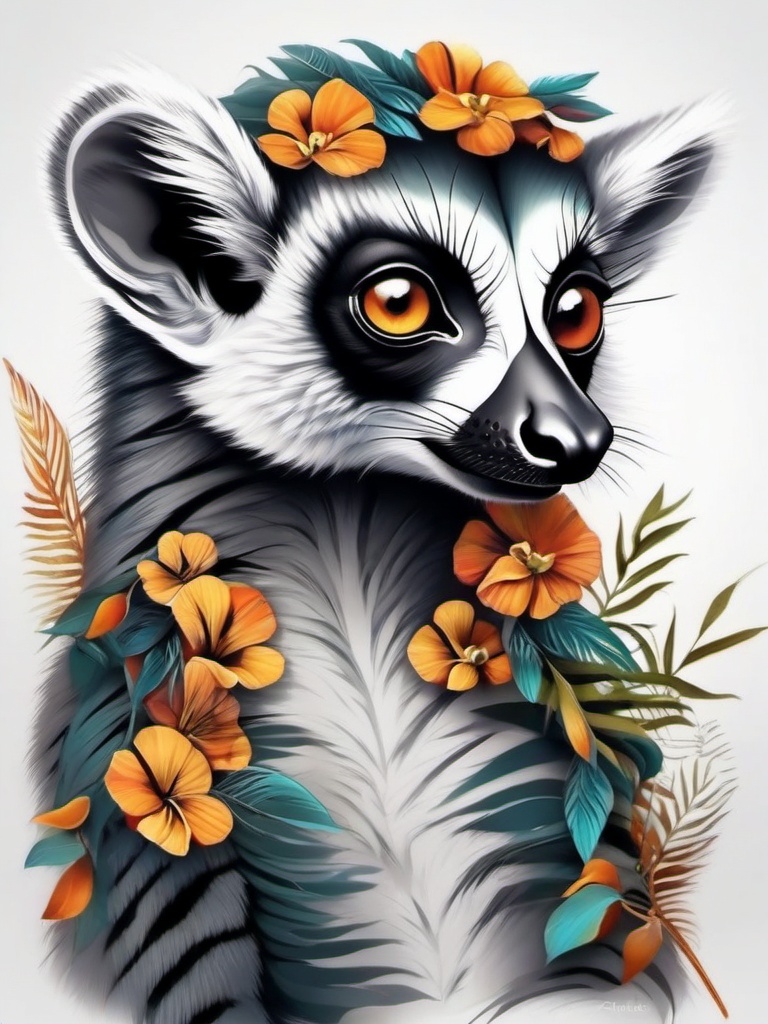 Lemur tattoo, Playful lemur tattoo, signifying social connections and adaptability. , tattoo color art, clean white background