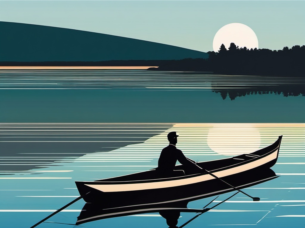 Rowboat on the Lake clipart - A couple rowing a boat on a calm lake., ,vector color clipart,minimal