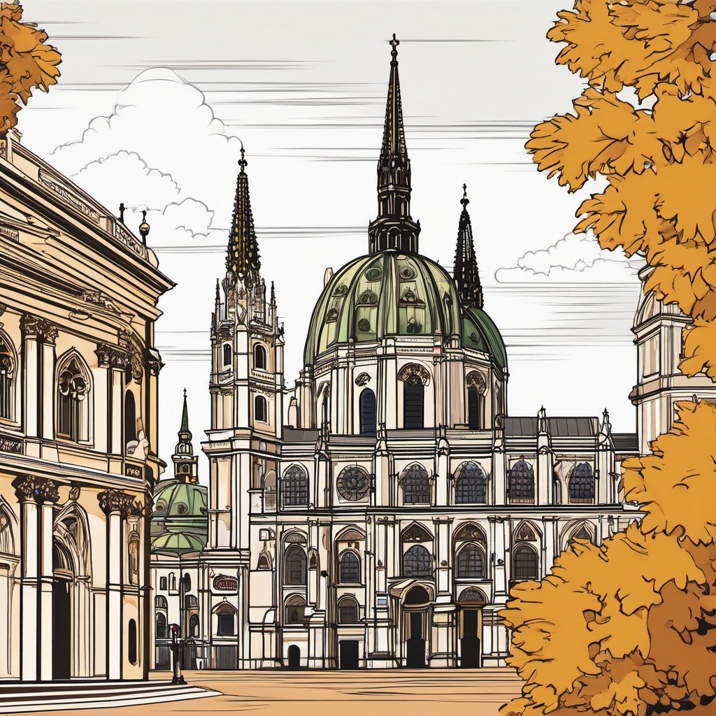 Vienna clipart - St. Stephen's Cathedral and Vienna cityscape, ,color clipart vector style