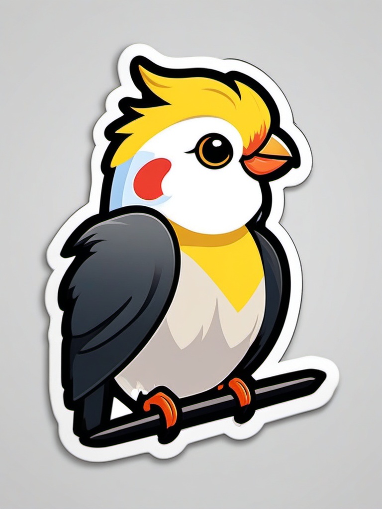 Cockatiel Sticker - A cute cockatiel with a distinctive crest, ,vector color sticker art,minimal