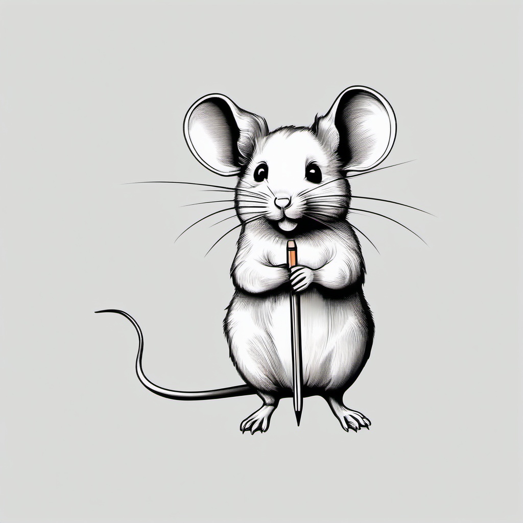 Mice clipart - mouse with a pencil drawing on paper  color,minimalist,vector clipart