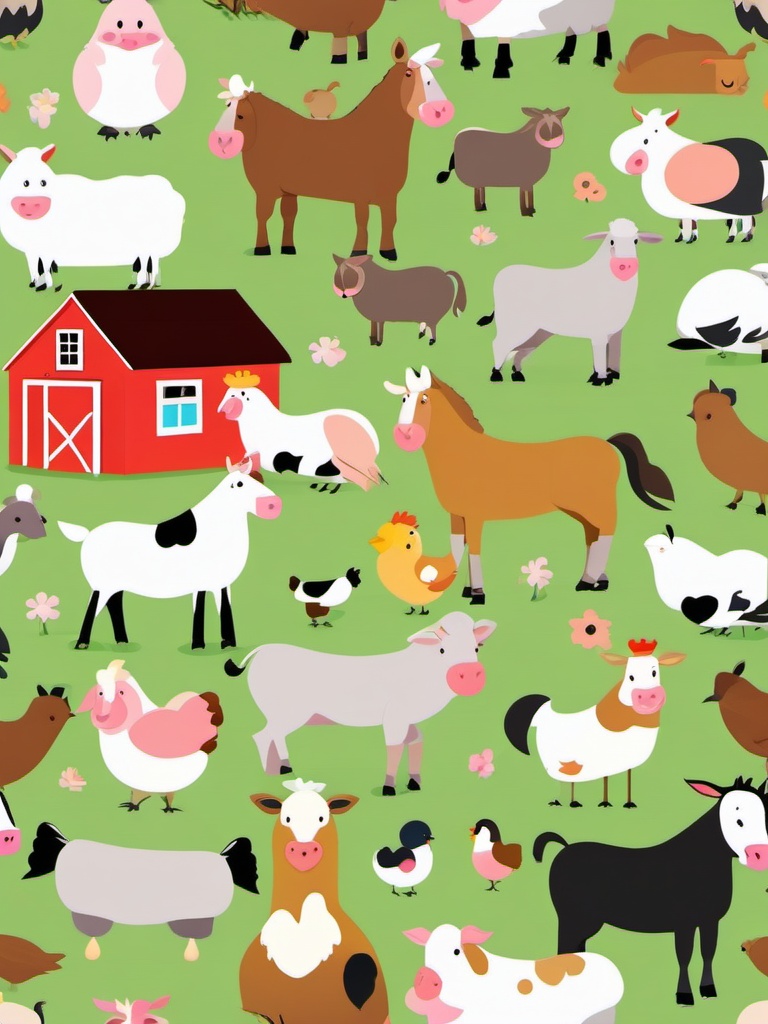 Farm Animal Unity clipart - Farm animals united in a scene, ,vector color clipart,minimal