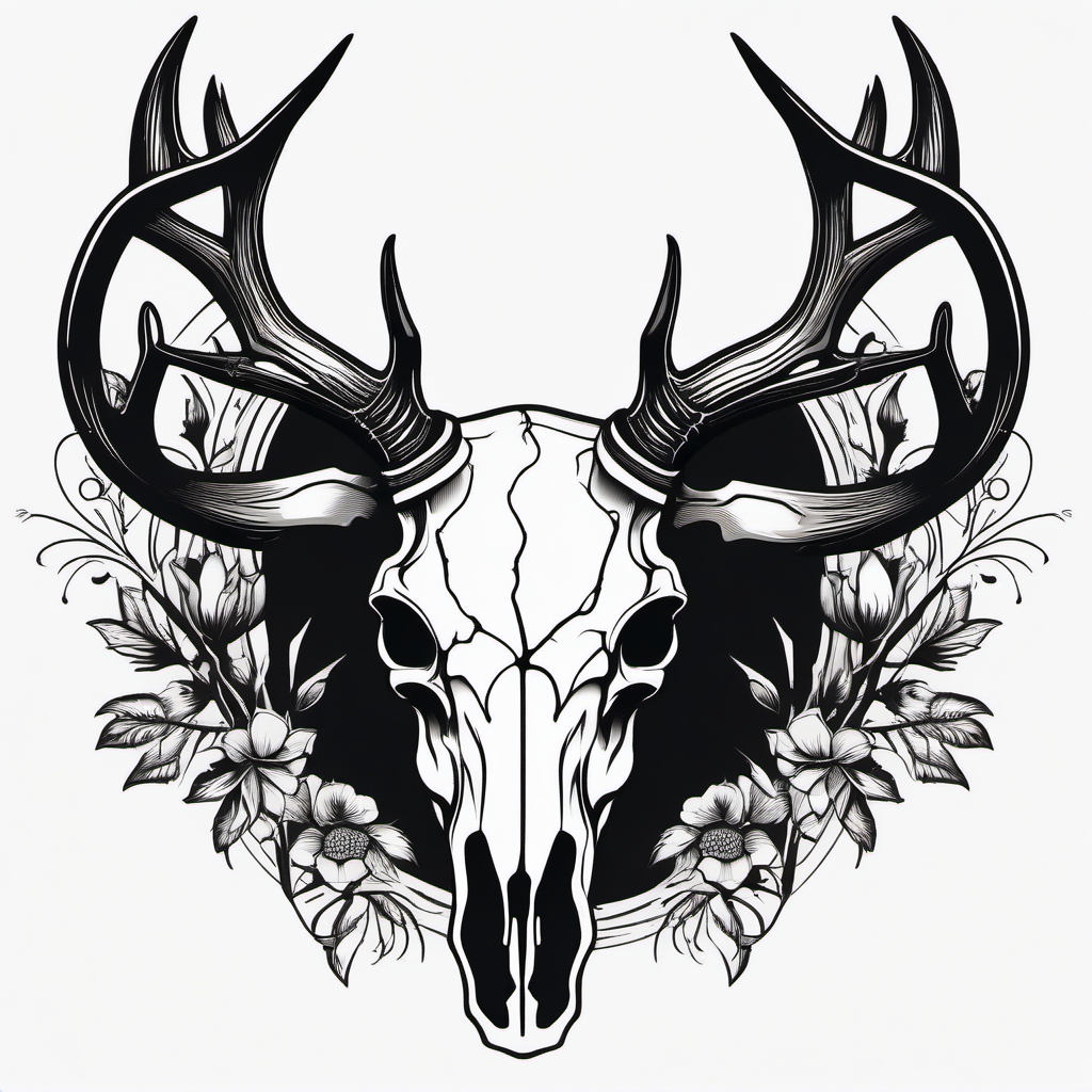 Basic deer skull silhouette, an uncomplicated nod to wildlife.  black and white tattoo style