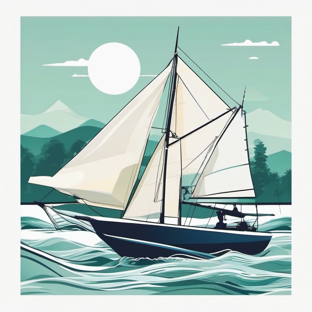 Sailboat Adventure clipart - A sailboat journey on a sunny day., ,vector color clipart,minimal