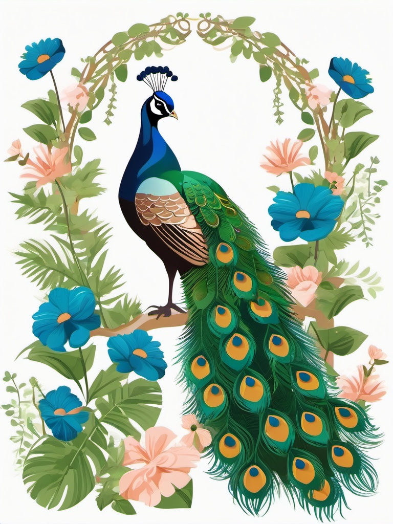 Cute Peacock in a Botanical Garden  clipart, simple