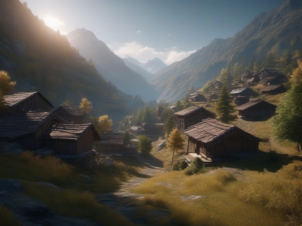 Guardian spirit watches over a remote mountain village, ensuring its safety in times of danger.  8k, hyper realistic, cinematic