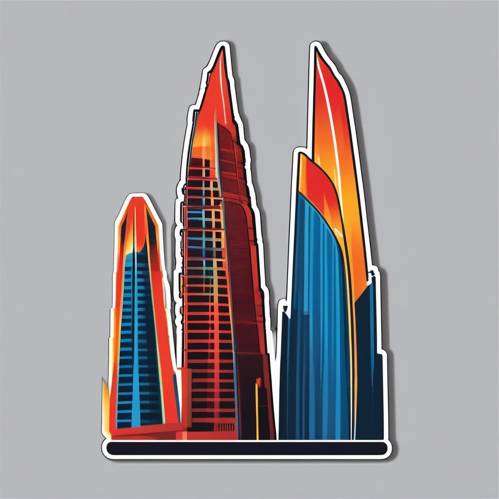 Baku Flame Towers sticker- Trio of flame-shaped skyscrapers in Baku, Azerbaijan, , sticker vector art, minimalist design