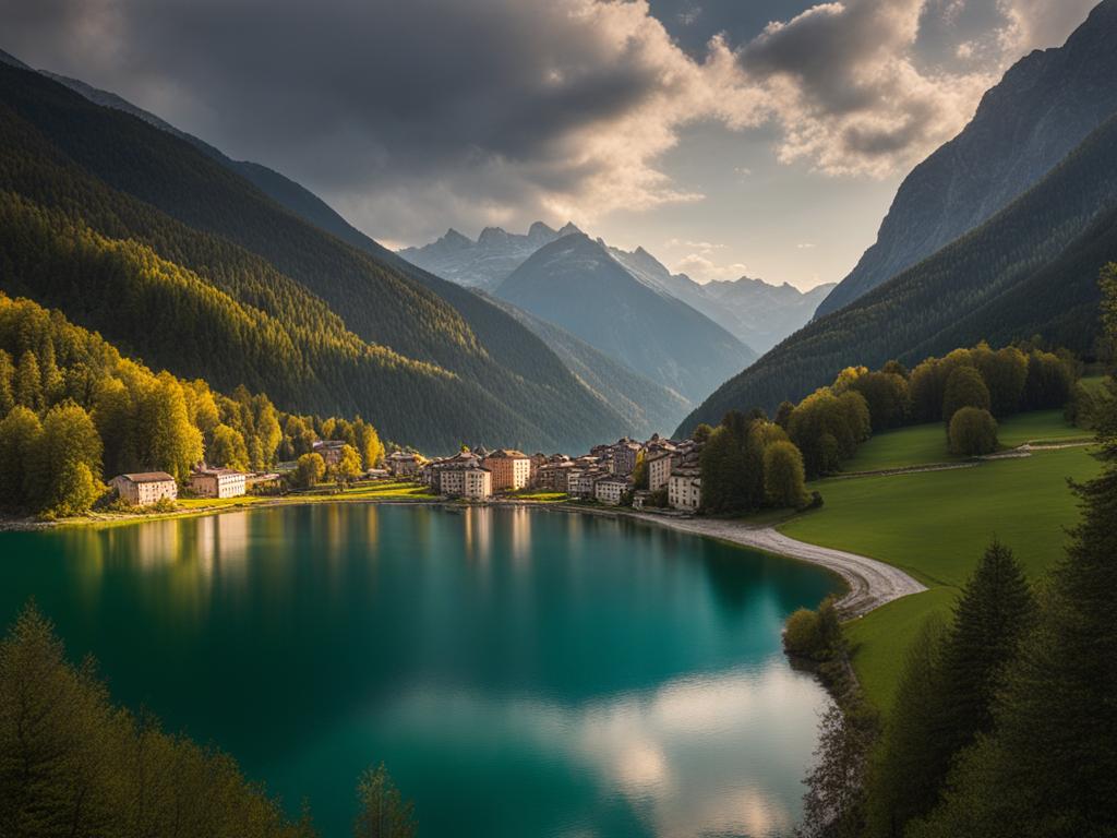 enigmatic val poschiavo - paint the enigmatic landscapes of val poschiavo, known for its pristine lakes and italian-speaking communities. 