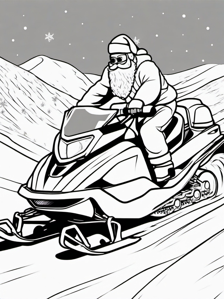 Santa on a Snowmobile Coloring Pages - Santa Zooming Across the Snow  minimal black outline printable sheet, coloring page