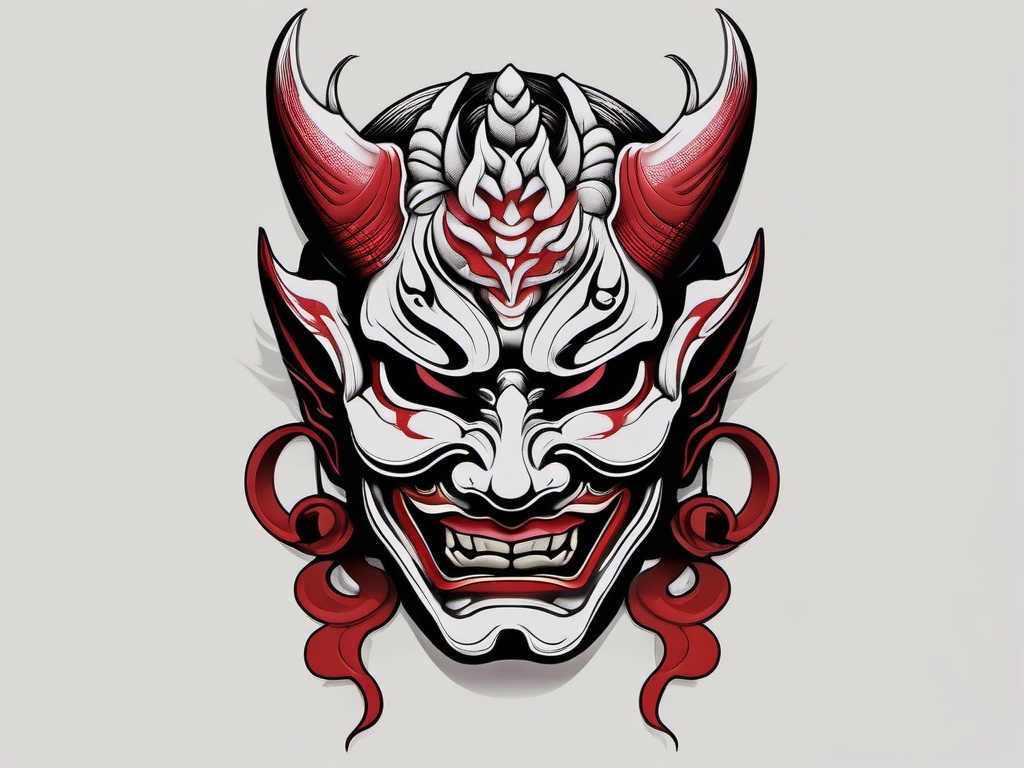 tattoo mask hannya  simple color tattoo,white background,minimal