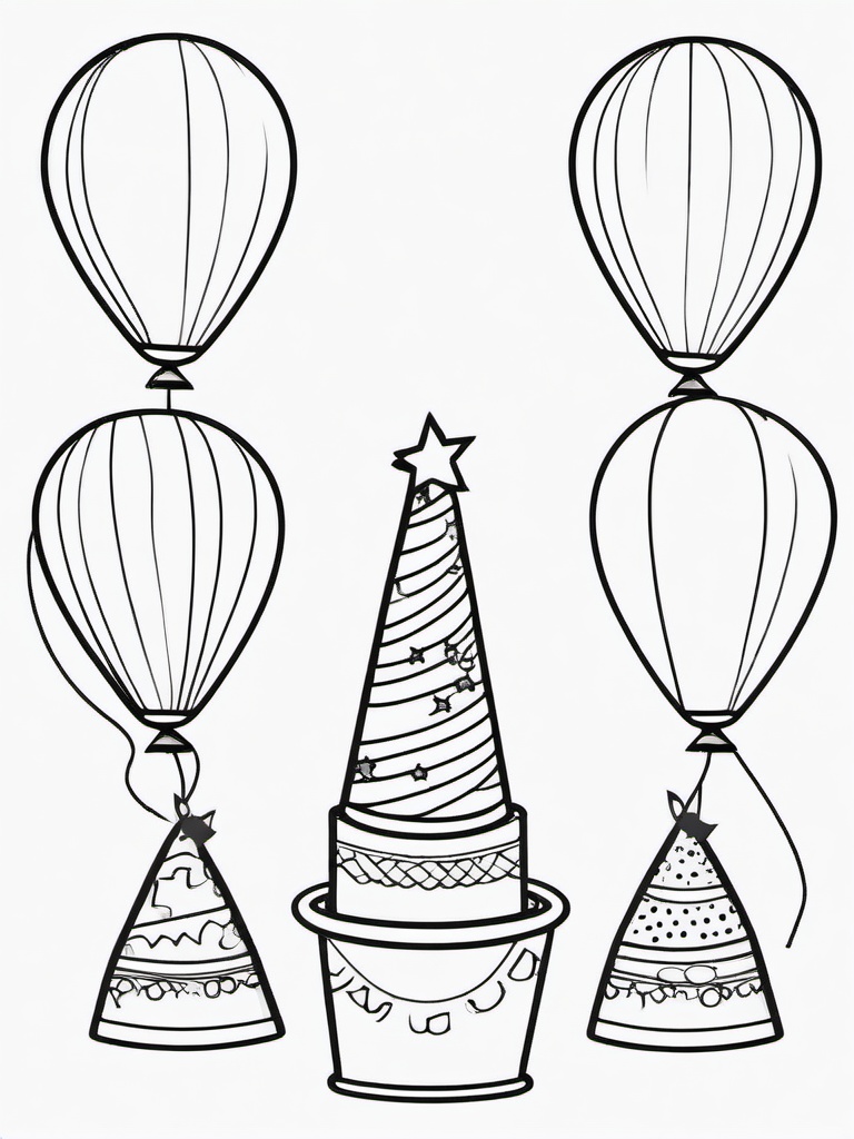 Birthday Hats and Balloons Coloring Pages - Fun Hats and Balloons Everywhere  minimal black outline printable sheet, coloring page