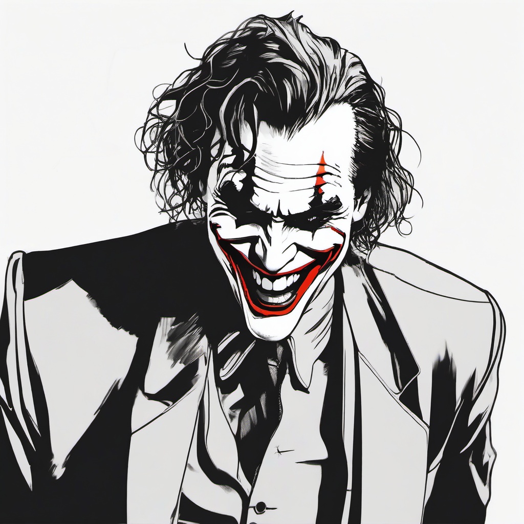 drawing of the Joker laughing  minimal rough sketch scribbles,doodles,black and white