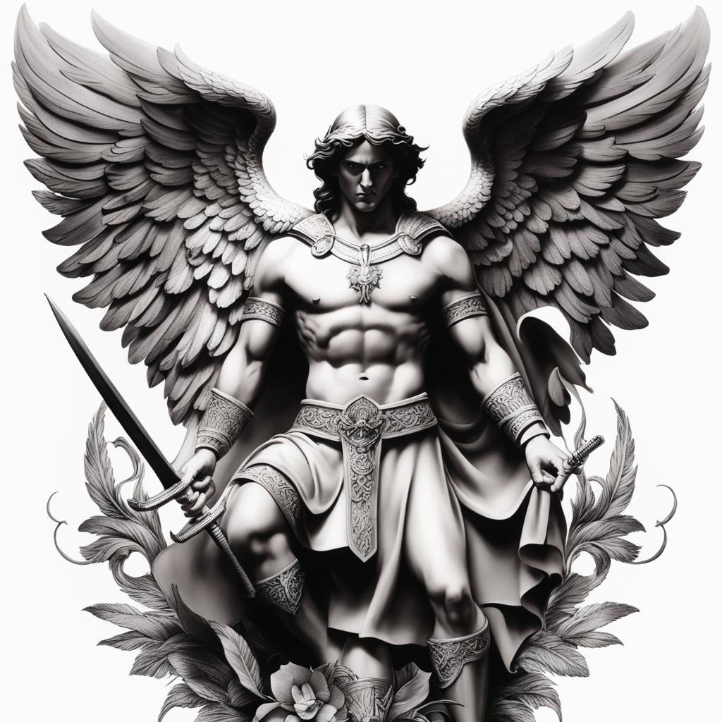 st michael tattoo no skin,white background