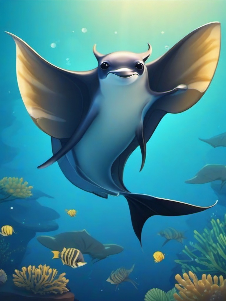 Manta Ray cartoon - graceful, winged swimmer  cartoon sticker style