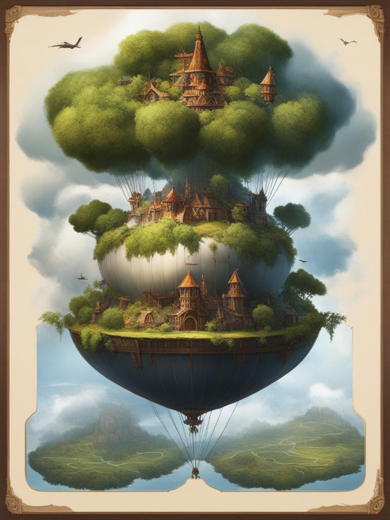 floating island home to airship-riding mages who tame stormy skies. 