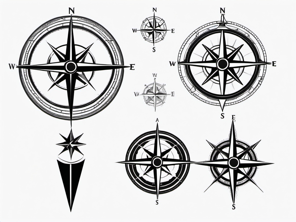 Compass Nautical Tattoo - Nautical-themed compass design.  simple vector tattoo,minimalist,white background