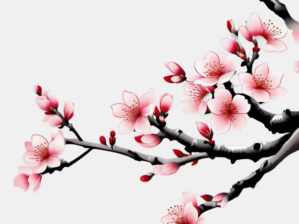 Japanese Tattoo Blossom - Elegant and traditional, capturing the beauty of cherry blossoms in the art of Japanese tattooing.  simple color tattoo,white background,minimal