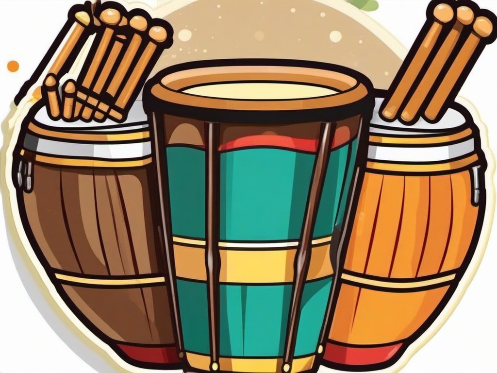 Bongo Drum Sticker - Adding a touch of Latin flavor with the rhythmic bongo drum, , sticker vector art, minimalist design