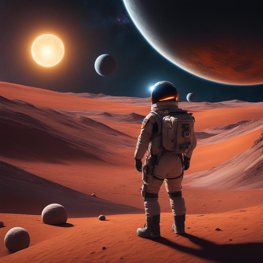 adventurous space explorer discovering a new, habitable exoplanet. 