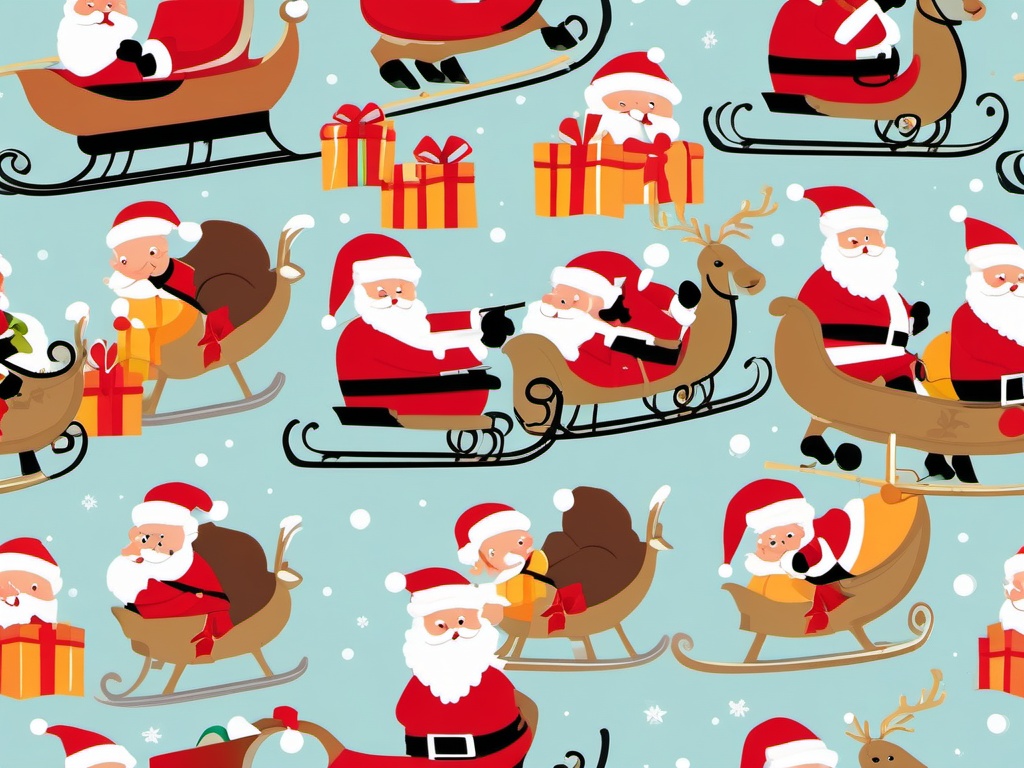 Santa in a sleigh clipart, Santa Claus merrily riding in his sleigh with presents.  simple, 2d flat