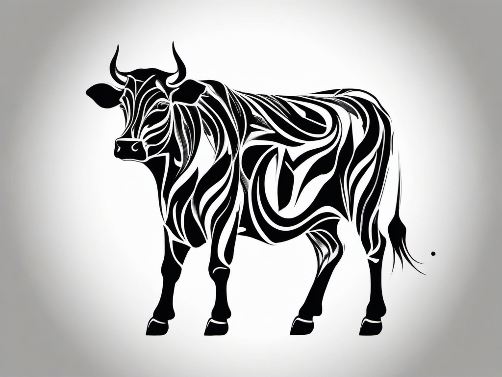 Abstract cow patterns tattoo: Dynamic and artistic, a visual delight.  black and white tattoo style