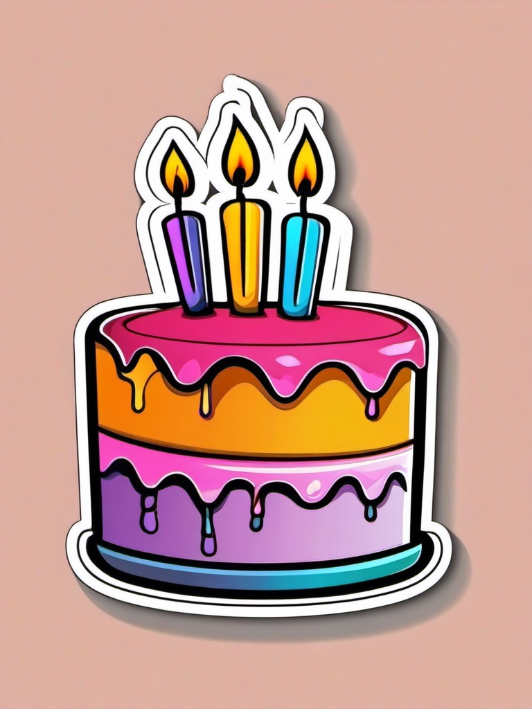 Cake with Candle Sticker - Cake adorned with a lit birthday candle, ,vector color sticker art,minimal