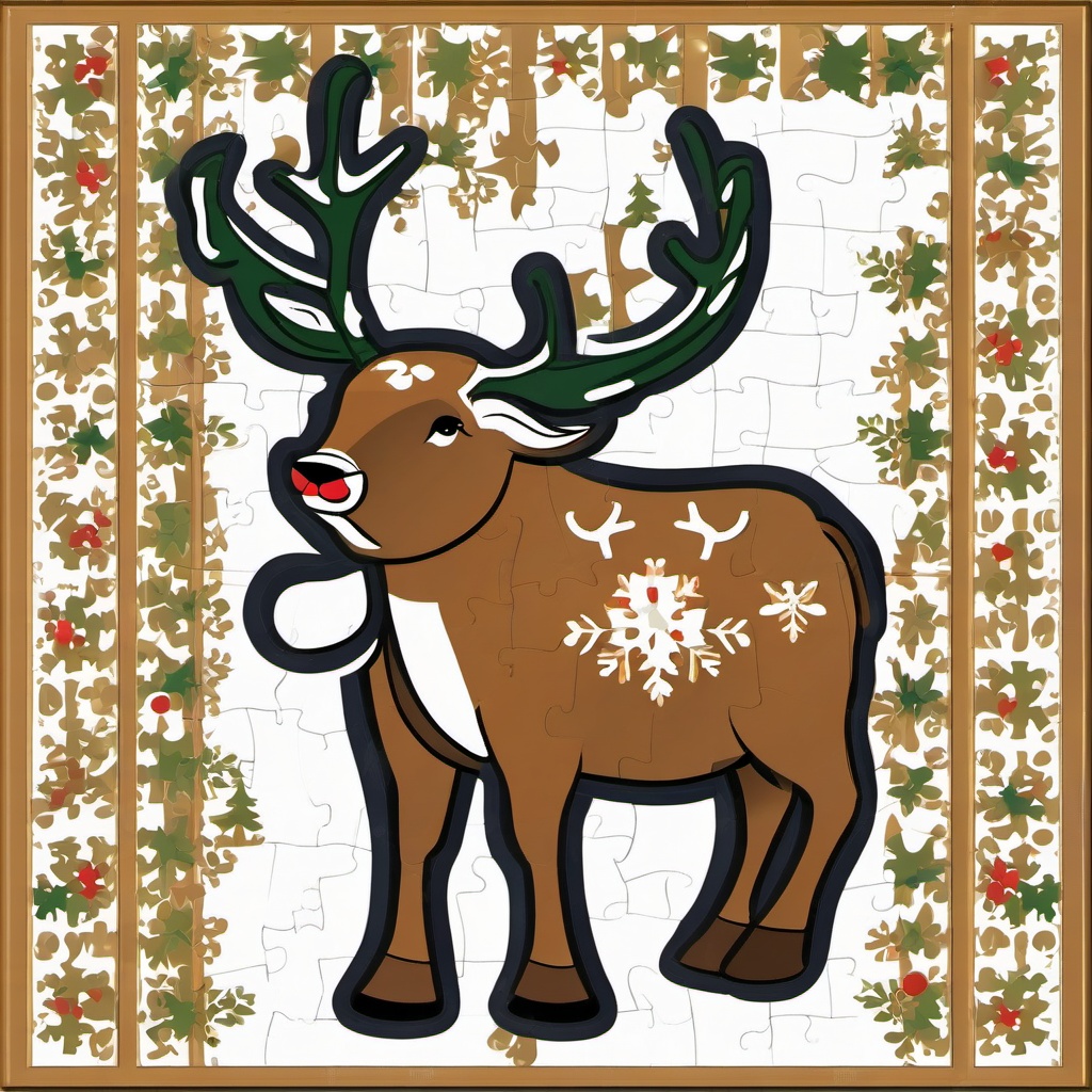 Reindeer Clipart,Designing a reindeer-themed jigsaw puzzle  simple, 2d flat