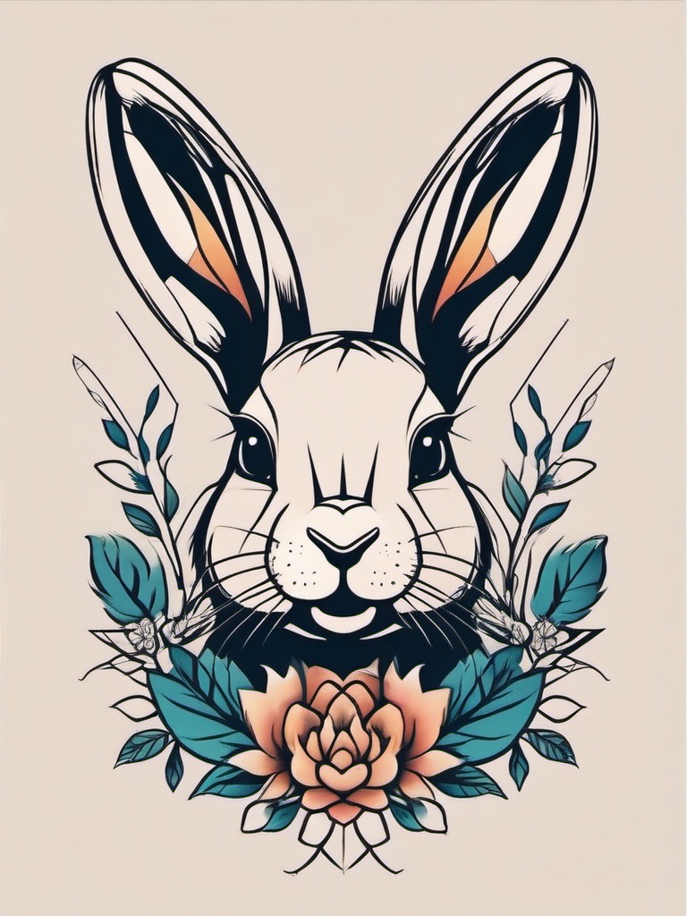 mini rabbit tattoo  minimalist color tattoo, vector