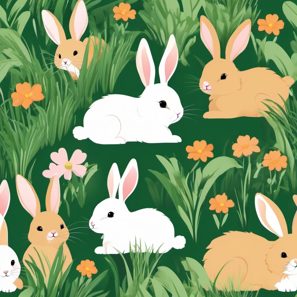 Rabbit Clipart, Cute and fluffy bunnies hopping in the grass. 