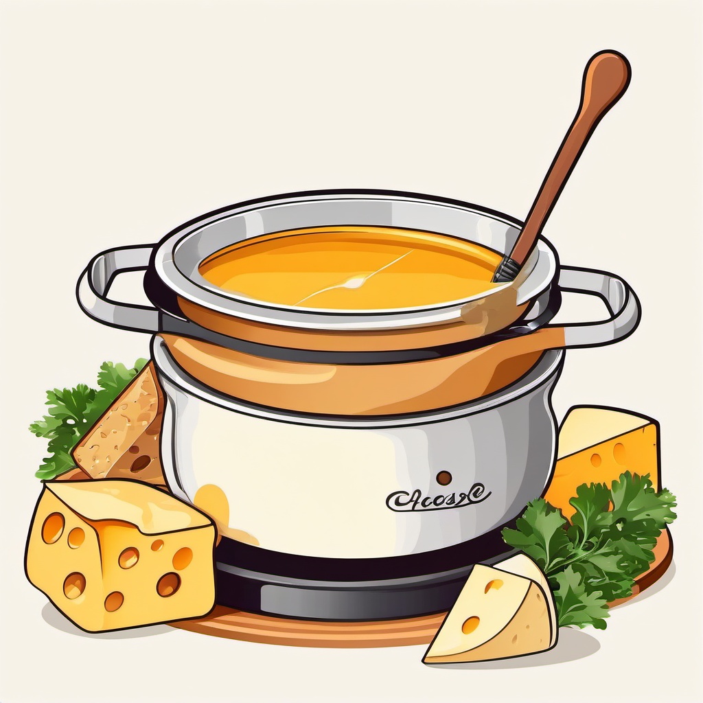 Cheese fondue in a pot clipart.  vector style illustration, white background