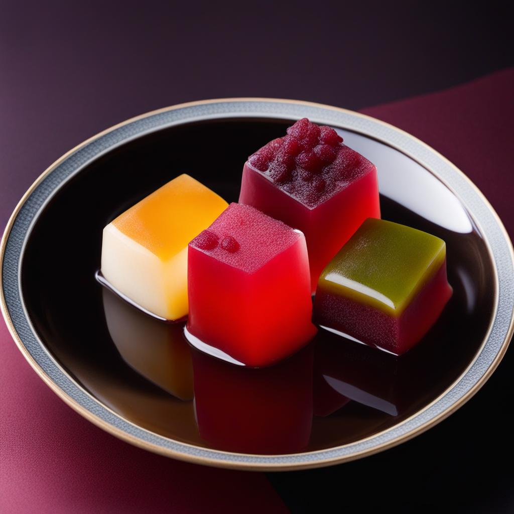 anmitsu, a traditional japanese dessert with agar jelly, fruit, and red bean paste. 