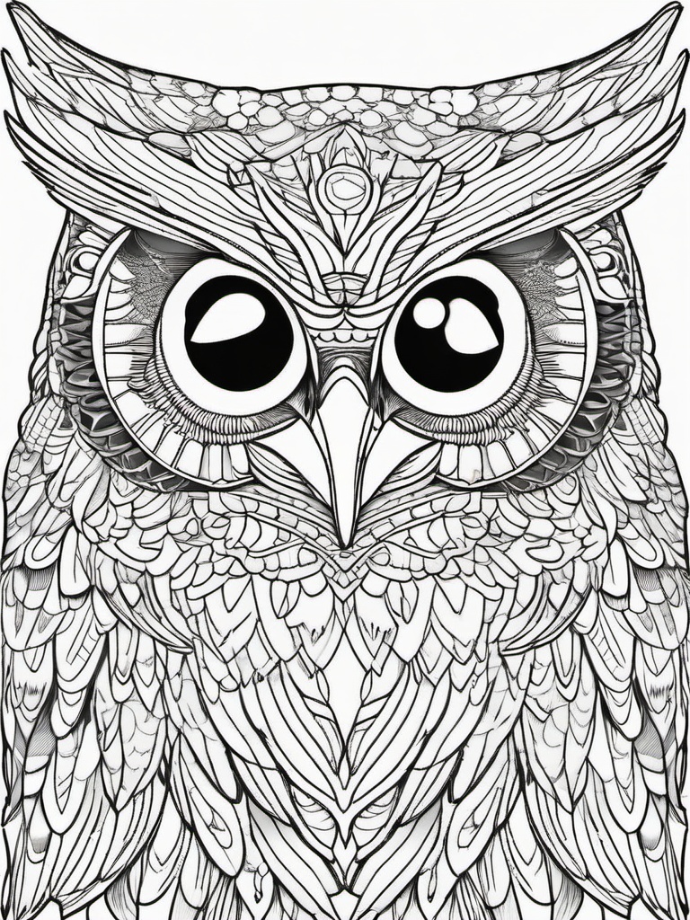 Owl Coloring Pages - Owl with big eyes  simple coloring pages