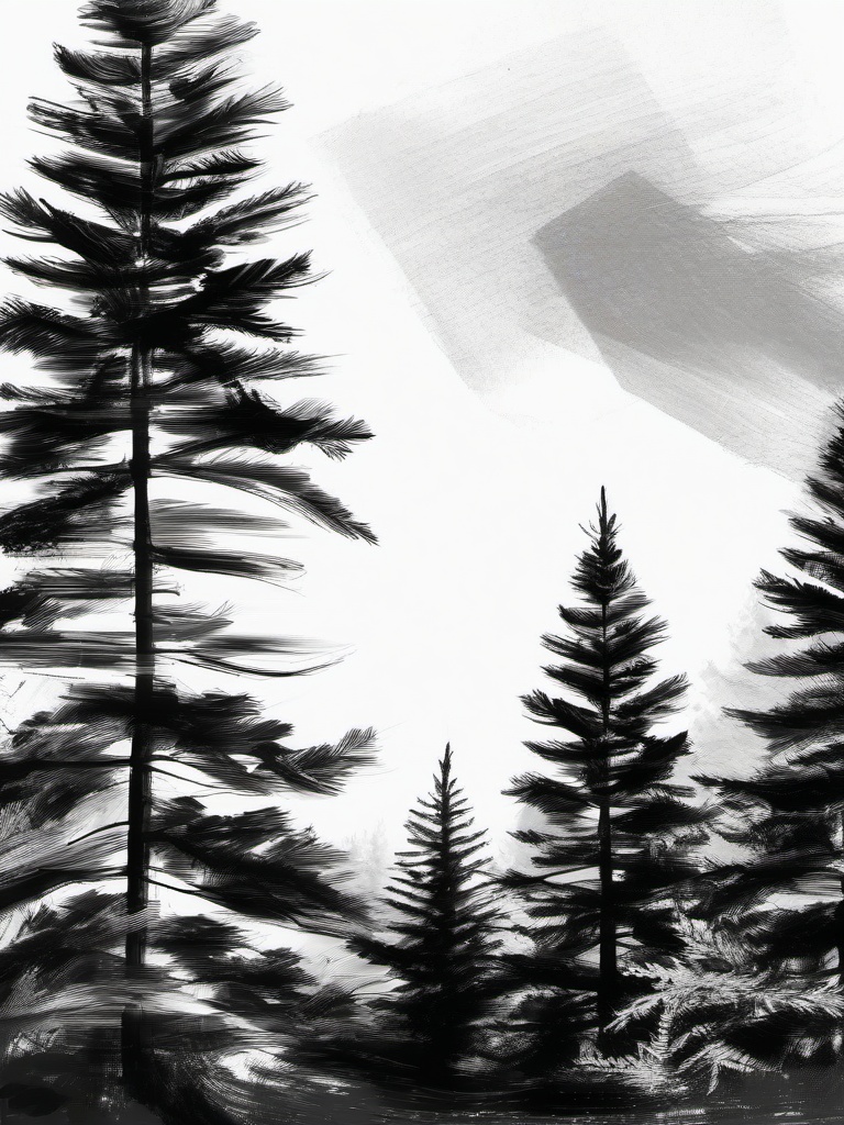 drawing of fir tree  minimal rough sketch scribbles,doodles,black and white