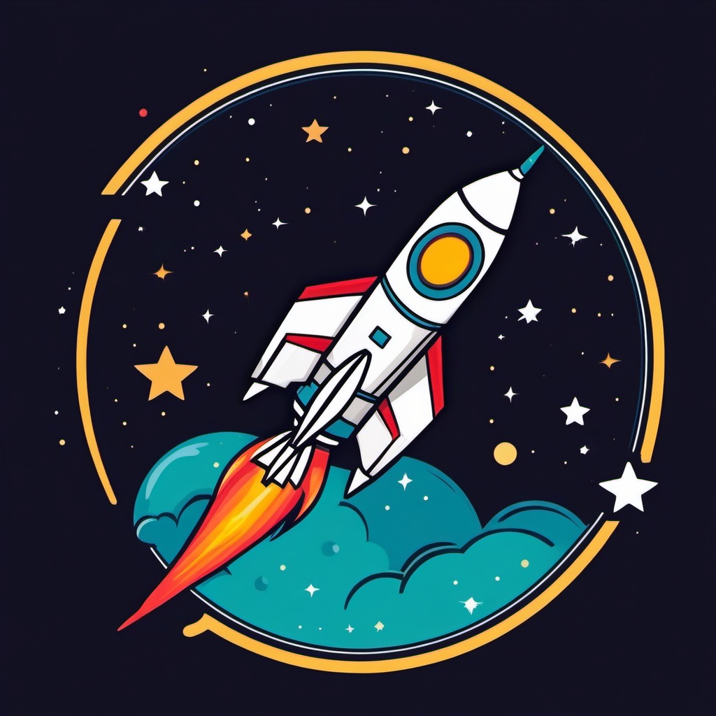 Rocket in Space Sticker - Rocket soaring through outer space, ,vector color sticker art,minimal