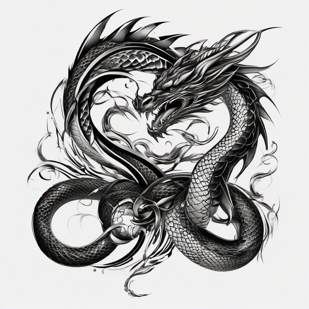 Dragon Snake Tattoo - Tattoo combining dragon and snake elements for a unique look.  simple color tattoo,minimalist,white background