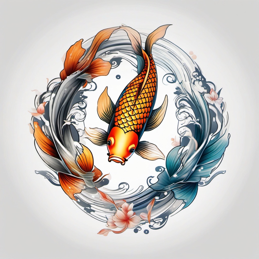 Two Koi Fish Tattoo,a tattoo featuring two koi fish, symbolizing harmony, balance, and strength. , color tattoo design, white clean background