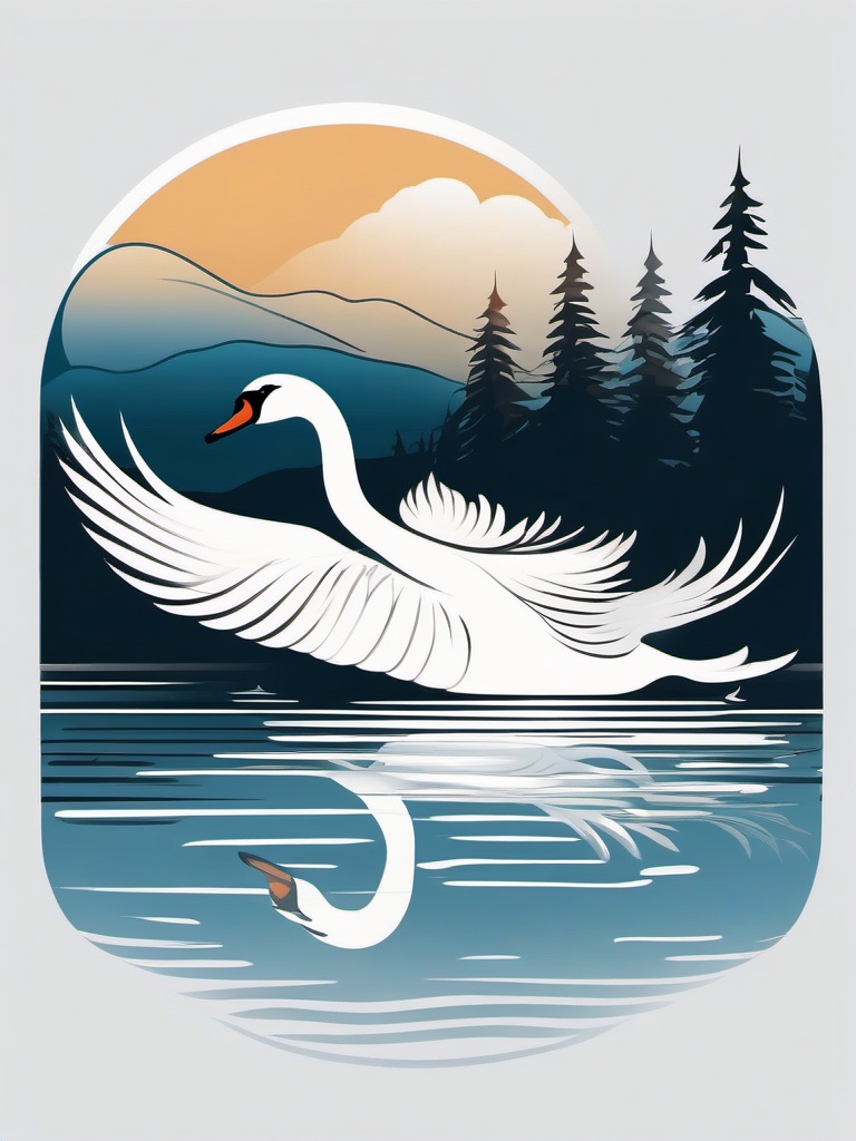 Swan Tattoo - Swan gliding gracefully on a serene lake  color tattoo design, clean white background