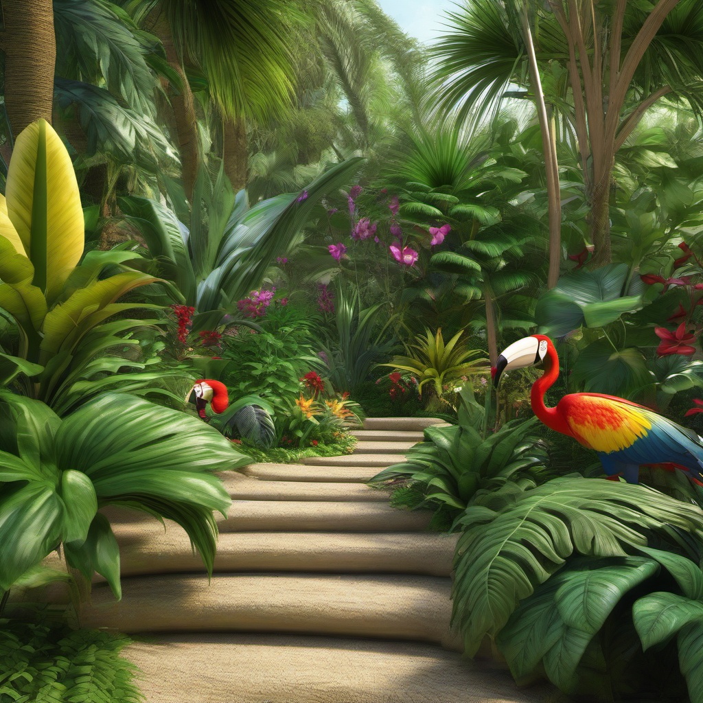 Tropical Oasis Escape - Turn your garden into a lush tropical oasis. multicoloured, photo realistic, hyper detail, high resolution