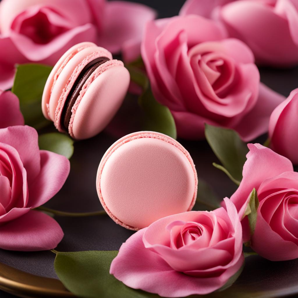 an exquisite rosewater macaron, delicate with a fragrant floral flavor and a smooth ganache filling. 