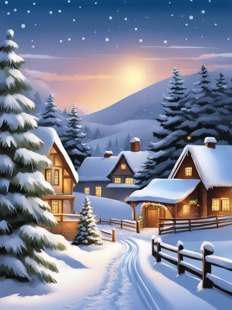 christmas clipart free,bringing joy to a snowy village 