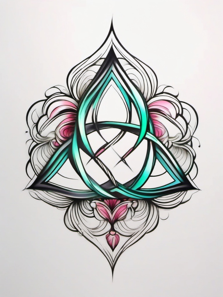 feminine trinity knot tattoo  simple color tattoo,minimal,white background