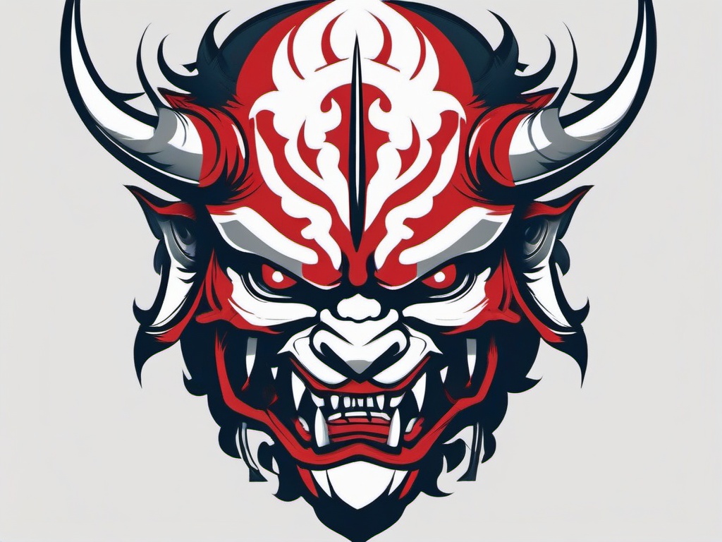 Simple Oni Tattoo - Minimalistic and straightforward design featuring the fearsome Oni.  simple color tattoo,white background,minimal