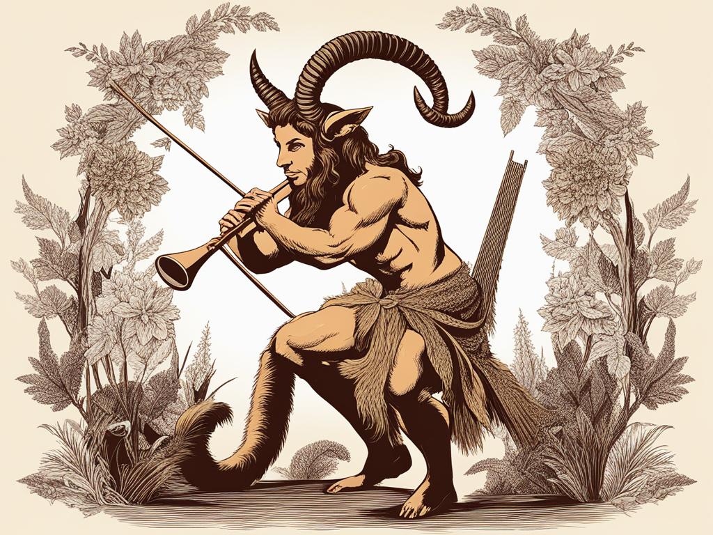 satyr clipart - a merry satyr with goat legs and a pan flute. 