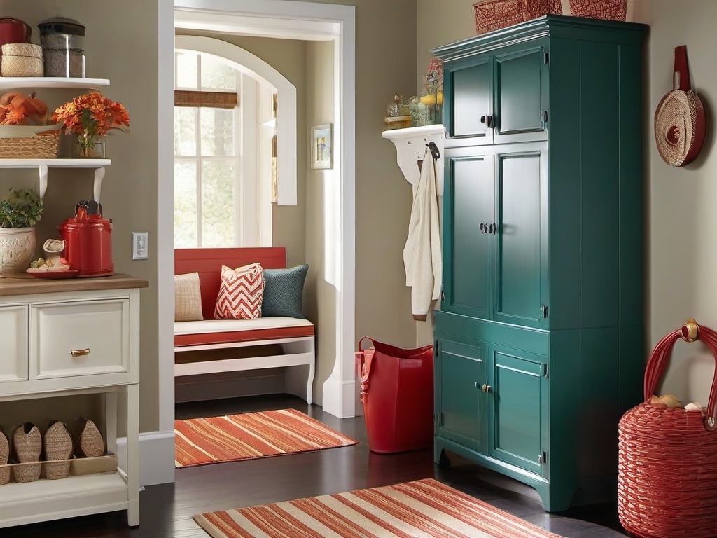 Vintage mudroom incorporates retro furniture, nostalgic decor, and playful accents that create a warm and inviting space for coming home.  